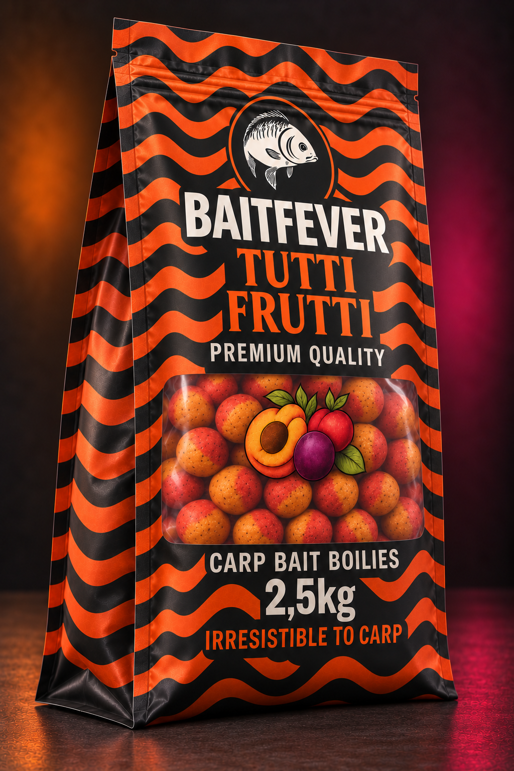 BaitFever-verpakkingsstudie in driekwartperspectief.