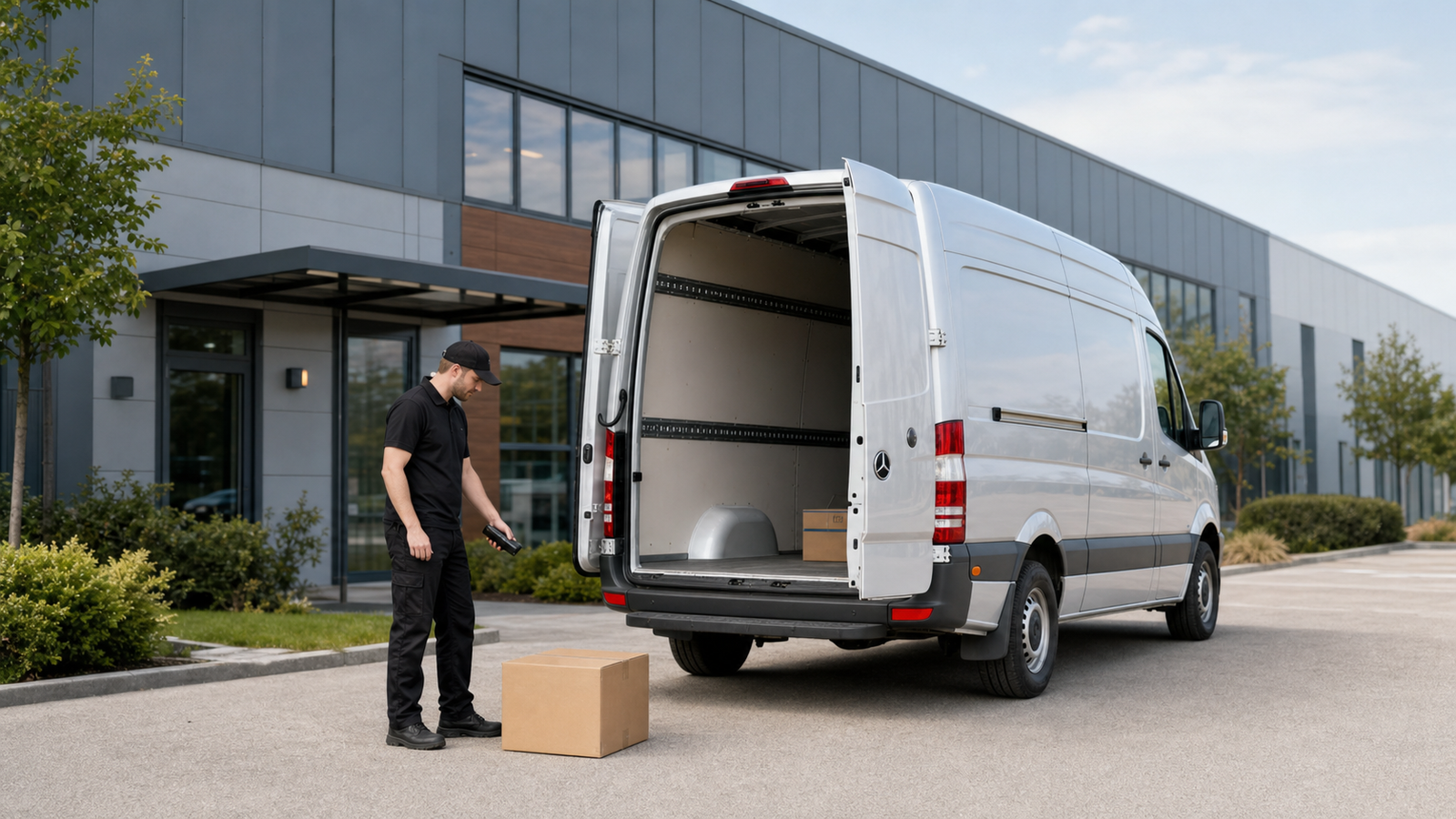 Scénario conceptuelNEXUSavec une camionnette de livraison sur un lieu de distribution.