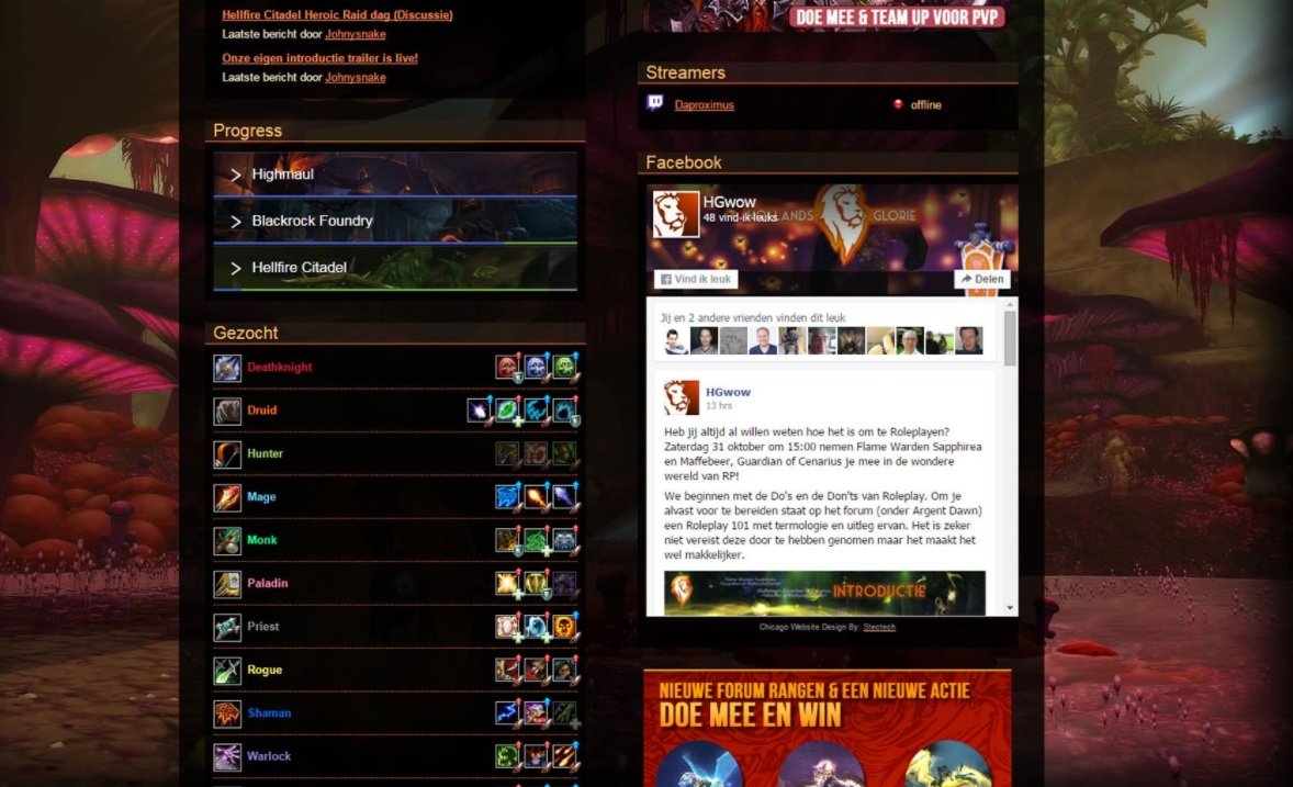 Hollands Glorie website met progressie, Facebook-integratie en communitymodules.