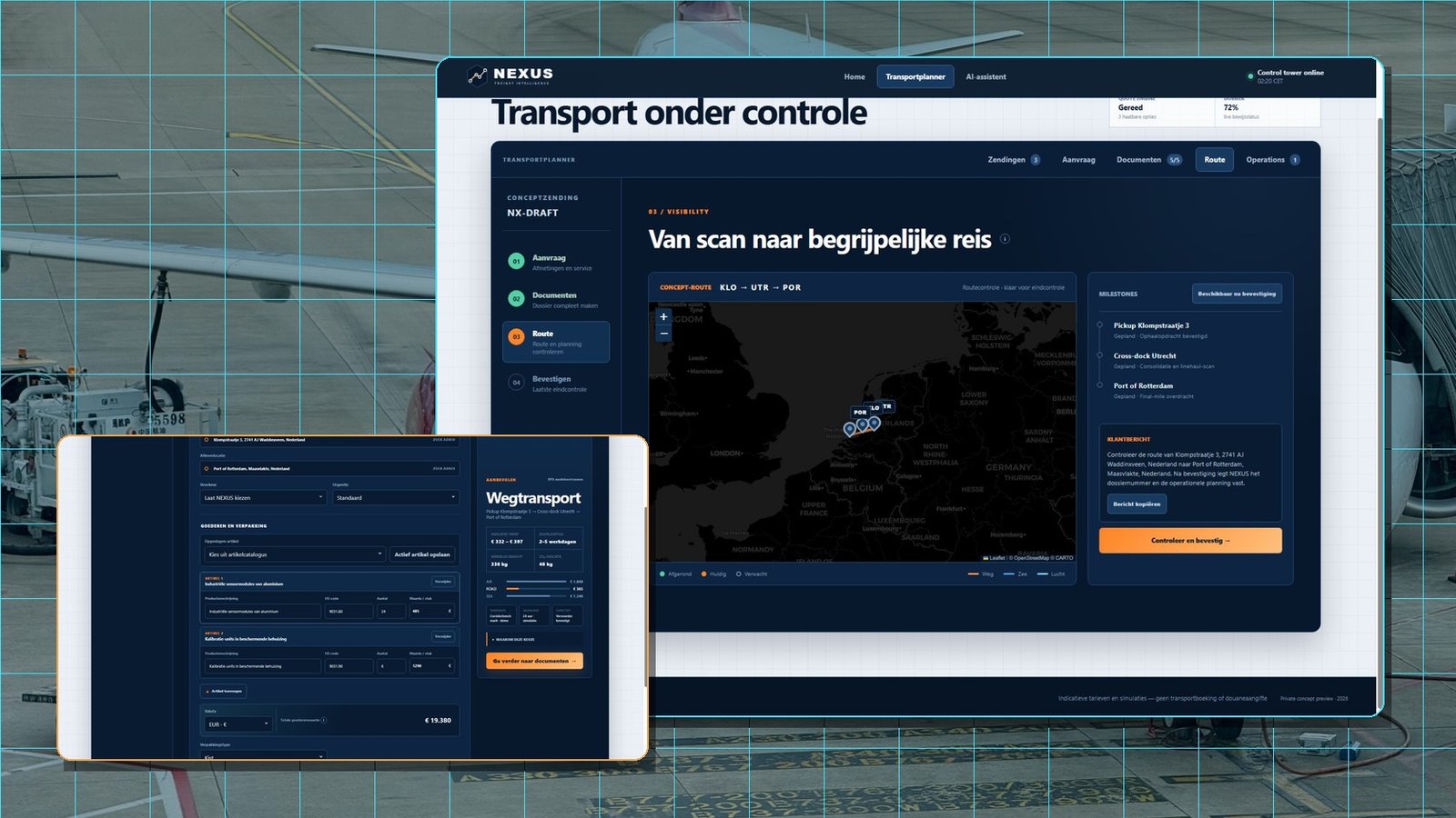 NEXUS combineert luchtvracht met de echte route- en planningsinterface.