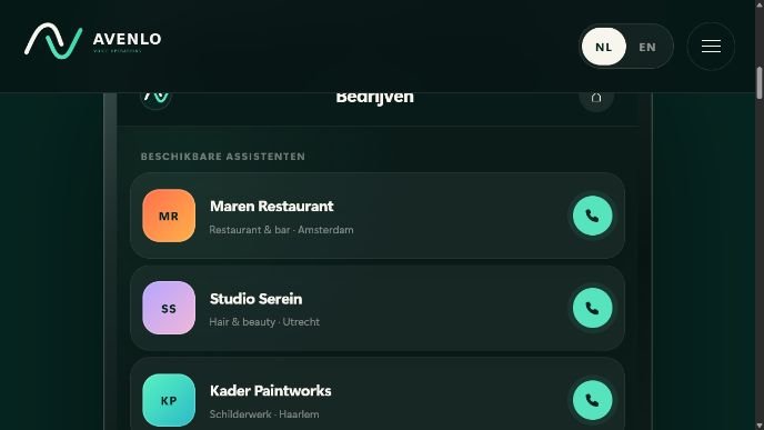 AVENLO-interface voor vier begrensde realtime voice agents.