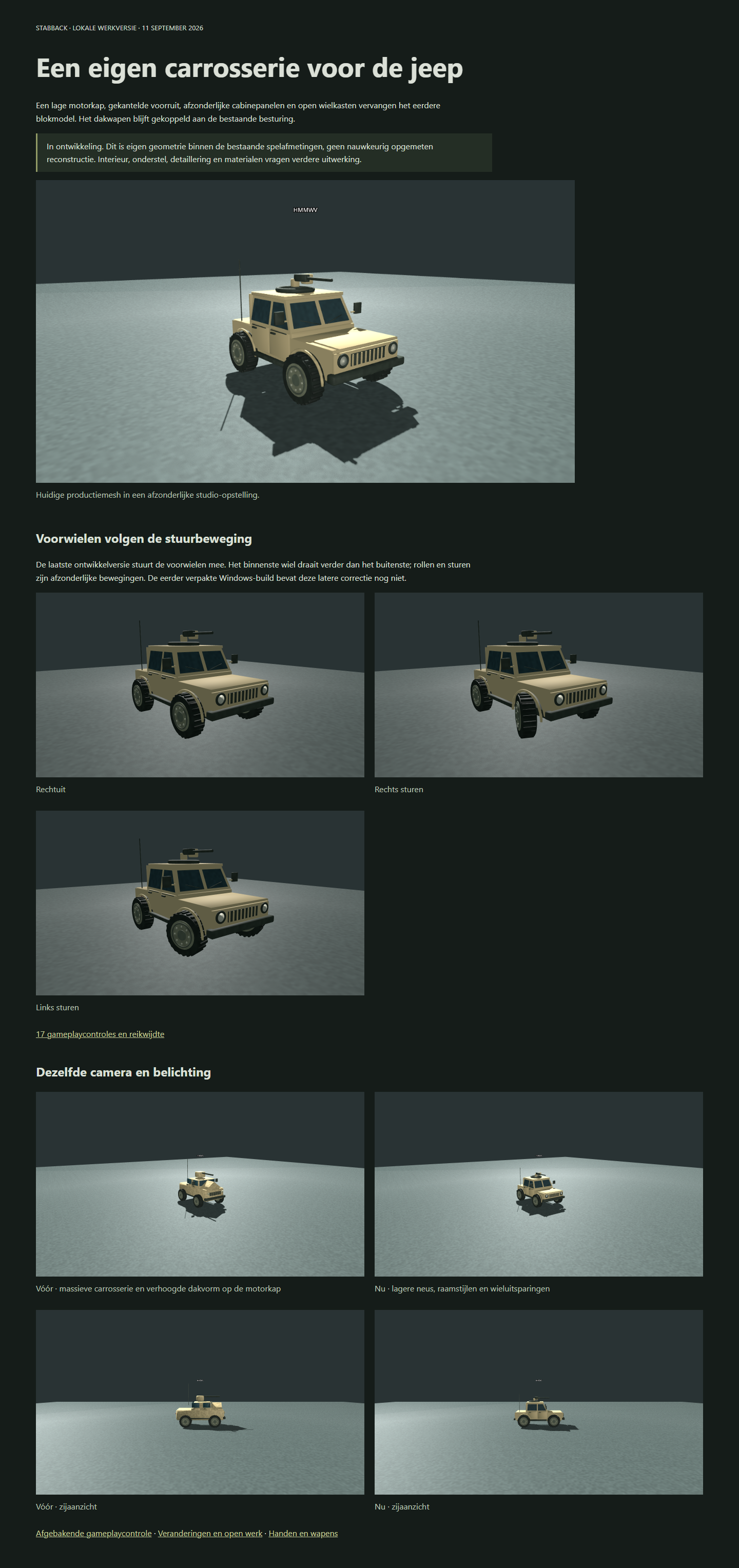 Stabback HMMWV-model met voorwielbesturing, carrosserie en voor-na-controle