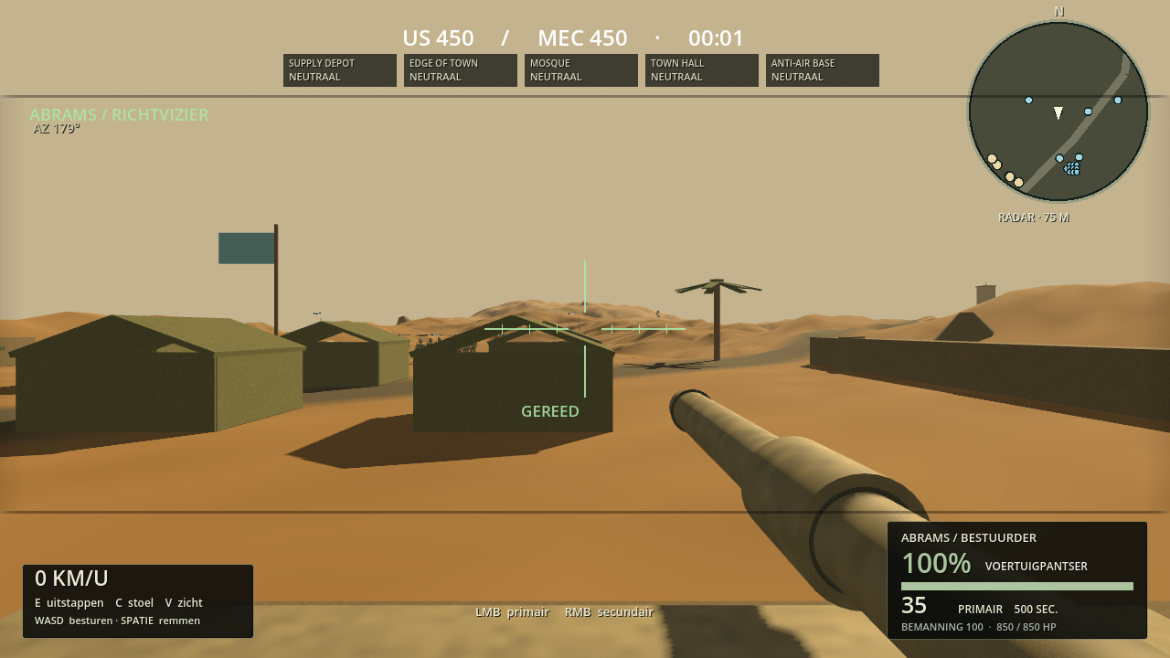 P7 Abrams-richtvizier met doorlopende loop, HUD en voertuigstatus