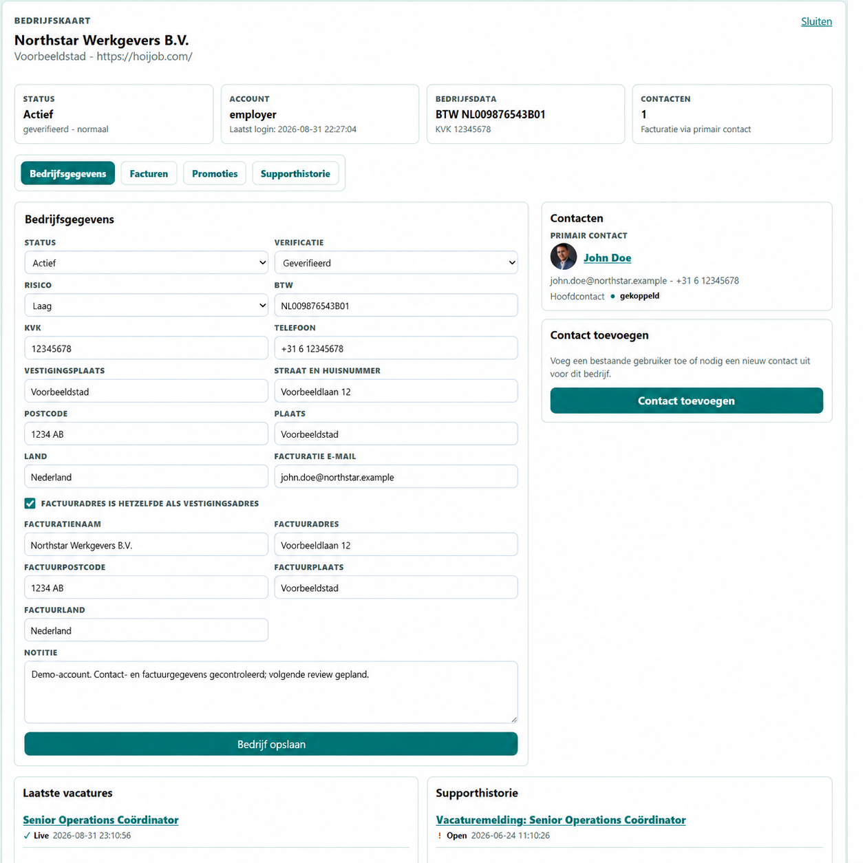Fictief Northstar Werkgevers-bedrijfsdossier in HoiJob.