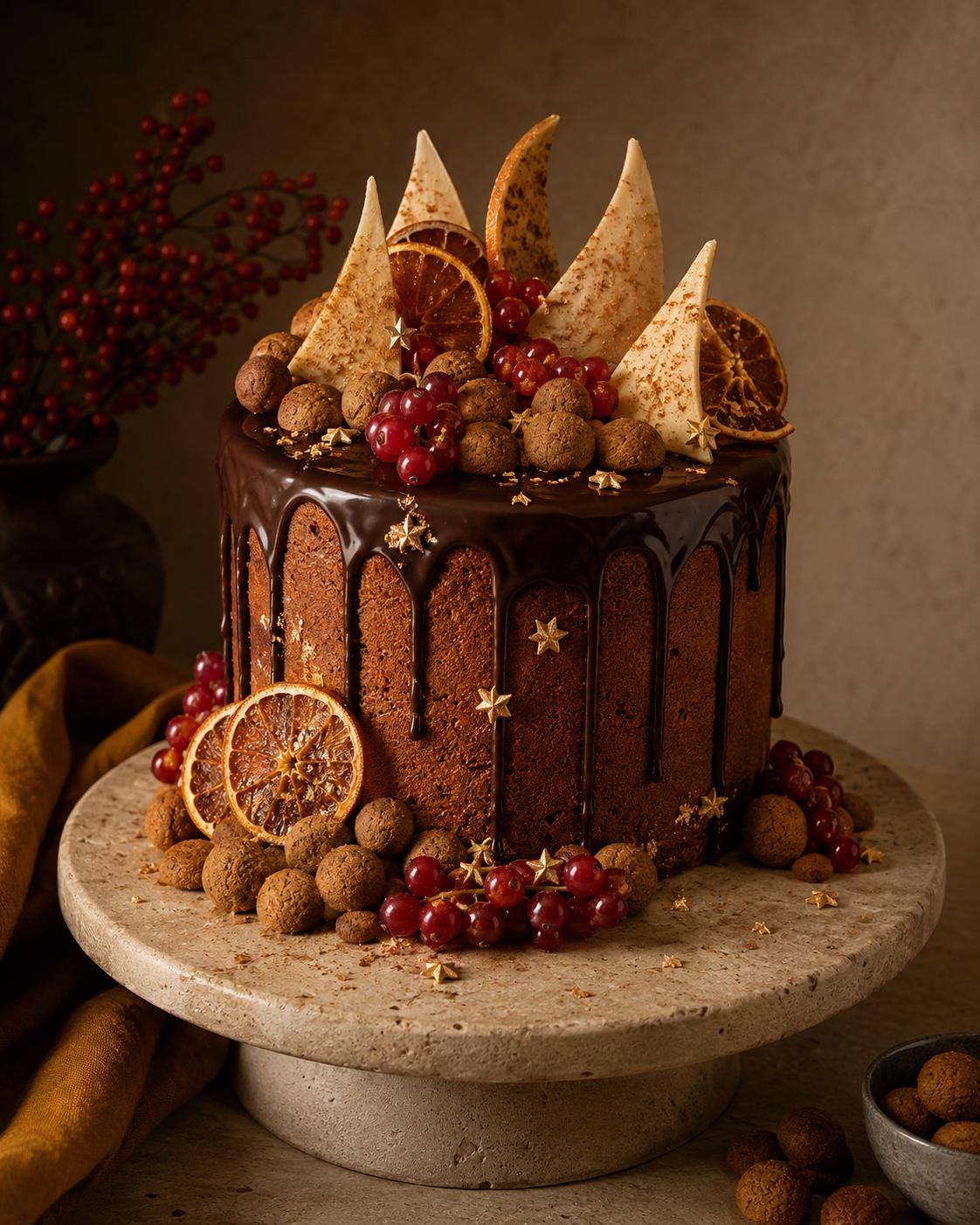 Elegante Sinterklaastaart met pepernoten en chocolade.