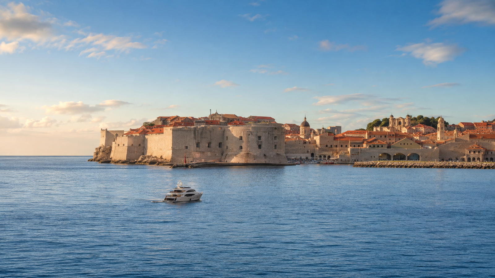 De stadsmuren van Dubrovnik gezien vanaf de Adriatische Zee