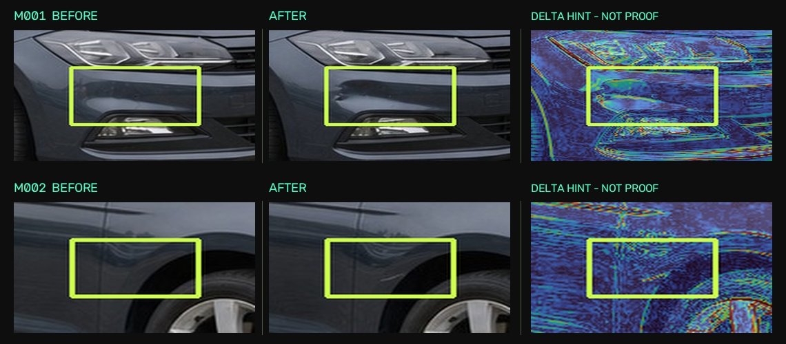 REVYR bewijsbord met before, after en twee voorgestelde schadezones